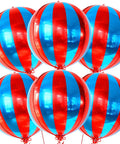 Massive 22 Inch Red And Blue 4D Foil Carnival Balloons Pack Of 6 for Circus Theme Party Decor 360 Degree Striped Balloons.