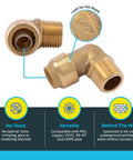 1/2 Inch 90 Degree Push To Connect Brass Male Adapter Elbow No Sweat Install Fitting For PEX Copper CPVC PE-RT HDPE Pipes Pack Of 6 Durable Leak Free Quick Connect with tool-free feature and versatile usage.