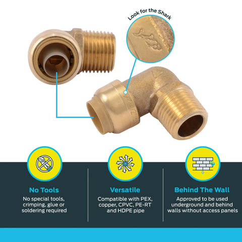 1/2 Inch 90 Degree Push To Connect Brass Male Adapter Elbow No Sweat Install Fitting For PEX Copper CPVC PE-RT HDPE Pipes Pack Of 6 Durable Leak Free Quick Connect with tool-free feature and versatile usage.
