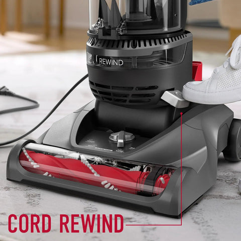 Hoover Rewind Pet Upright Bagless Vacuum Cleaner For Carpet And Hard Floors With Automatic Cord Rewind And Above Floor Cleaning Capability In Sleek Gray Finish Powering Through Home Dirt With Ease