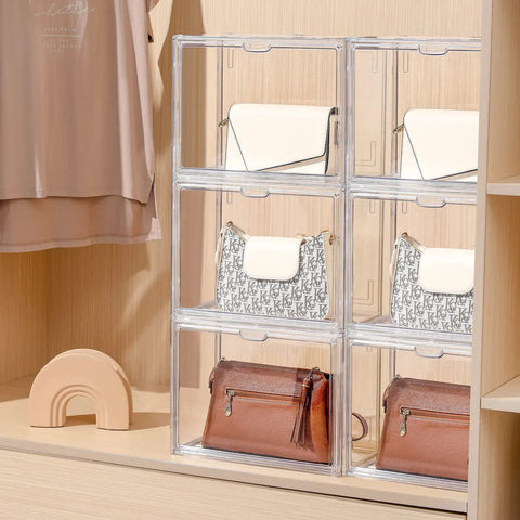 3 Pack Clear Acrylic Purse And Handbag Organizer For Closet With Magnetic Door, Stackable Display Case For Wallets