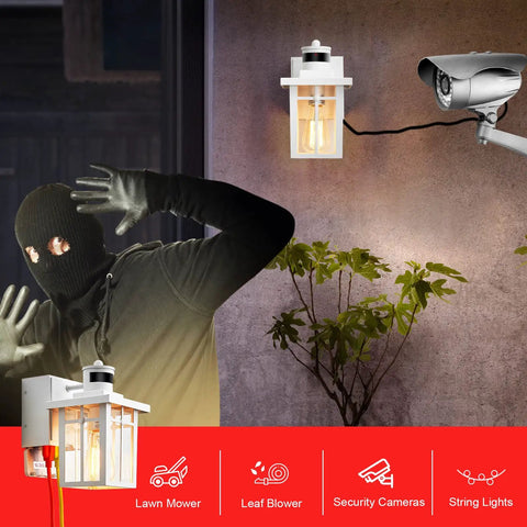 Porch Light With Built In GFCI Outlet And Dusk To Dawn Motion Sensor, Waterproof Exterior Lamp With thief and camera.