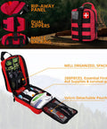 Outdoor First Aid Kit With 288 Pieces MOLLE Medical Pouch, Beast Mode Survival Gear, open view showing organized medical supplies.