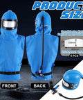 All In One Sandblaster Helmet Kit With Thermostat, Five Replacement Outer Lenses, Shoulder Protector And Hood, front and back view.