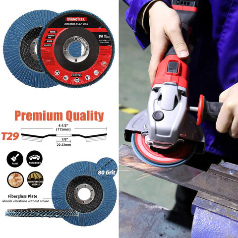 27 Piece Angle Grinder Wheel Set With 20 Cutting Wheels, 5 Grinding Wheels And 2 Flap Discs For Four Point Five Inch Grinders shown with operator cutting metal