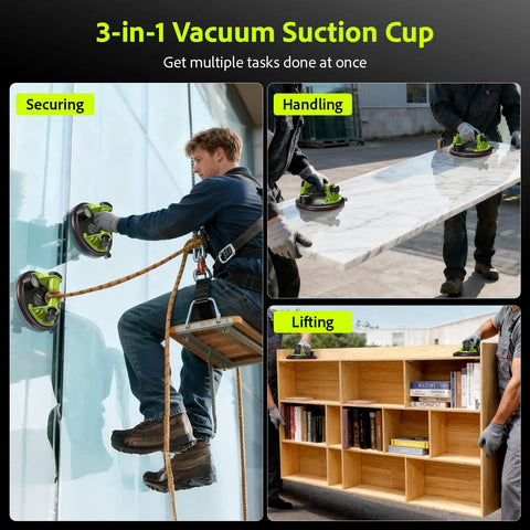 Heavy Duty Glass Suction Cup Lifter With 8 Inch Cup Built In Pressure Gauge 450 Lbs Max Load use on glass, stone, furniture.