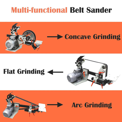 Multi-functional Belt Sander featuring Concave, Flat, and Arc Grinding modes for varied metal shaping tasks.