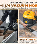 Flexible One And A Quarter Inch Diameter Four Foot Vacuum Hose Replacement For Wet And Dry Vacuums, Tough Vinyl Build shown in use.