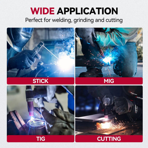 Stick, MIG, TIG, and cutting welding examples using Auto Darkening Welding Helmet With 180 Degree Panoramic View.