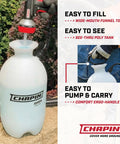 One Gallon Pump Sprayer With Translucent Tank And SureSpray Funnel Top Easy Fill Cap Adjustable Cone Nozzle And Thirty Four Inch Reach Hose