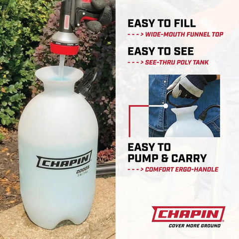 One Gallon Pump Sprayer With Translucent Tank And SureSpray Funnel Top Easy Fill Cap Adjustable Cone Nozzle And Thirty Four Inch Reach Hose