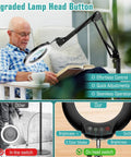 10X Real Glass Magnifying Glass With Light And Stand, man using 4.3 inch lens lamp with swing arm and clamp on sofa