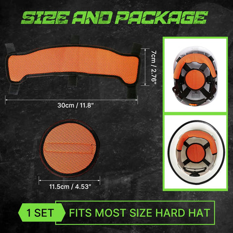 Hard Hat Sweatband And Top Pad Set, Washable Three Layer Fabric Sweat Liner Replacement With Helmet Padding, size dimensions.