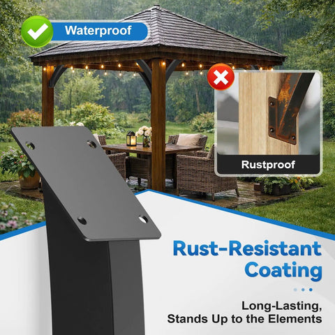 Heavy Duty 45 Degree Pergola Brackets Kit For 4x4 Wood Posts Inside Mount Corner Braces For Pergola Gazebo Deck Porch Construction 4 Pack Actual 2x1.6 Inches Rock Solid showing rust-resistant coating.