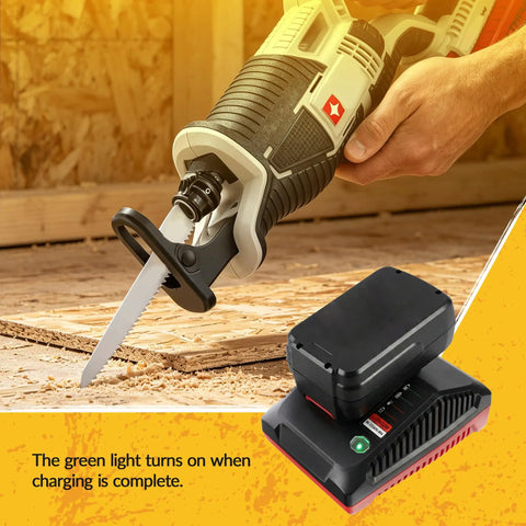 Heavy Duty 18V Battery Charger With 3.0A No Sweat Fast Charging For All Porter Cable 18 Volt Cordless Power Tools in use on wood.