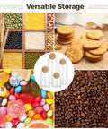 Straight Up Kitchen Essential Four Piece Glass Jar Collection With Airtight Spherical Cork Lids To Lock In Coffee Tea Candy Freshness And Effortlessly Organize Pantries No Fuss with various pantry items.