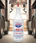 Heavy Duty Hub Oil For Trailer Hubs And Steering Axles Extreme Heat Resistant Long Lasting Lubricant 1 Quart bottle between trucks