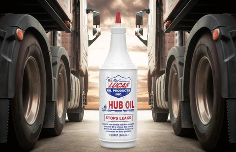 Heavy Duty Hub Oil For Trailer Hubs And Steering Axles Extreme Heat Resistant Long Lasting Lubricant 1 Quart bottle between trucks