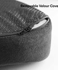 Close-up of upgraded memory foam seat cushion for sciatica and back pain relief with removable velour cover.