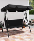 Outdoor Patio Swing Chair With Adjustable Canopy And Heavy Duty Stand For Three Adults on patio with plants behind