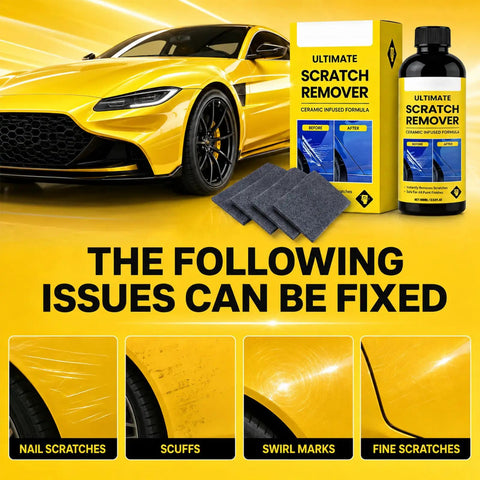 Knock Out Those Stupid Dings With This Legit Quick Fix Car Scratch Remover Paste For Every Paint Color on a yellow car with scratch remover kit.