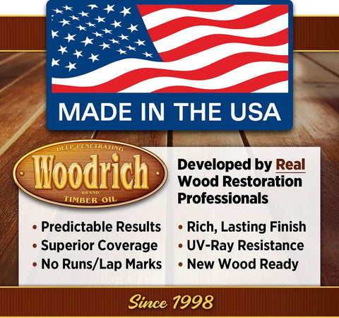 Hands Down The Best Deep Timber Oil And Wood Stain For Exterior Decks Fences And Cabin Siding In Western Cedar promotional banner with USA flag.