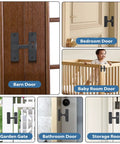 Heavy Duty Barn Door Lock Latch 90 And 180 Degree Adjustable mounted on various doors and gates for indoor and outdoor security.