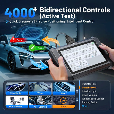 Do It All D7S OBD2 Scanner With Bidirectional Diagnostics And AI Assist showing active tests on a vehicle system.