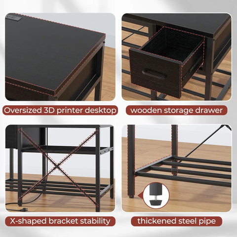 Heavy Duty Metal 3D Printer Stand With Filament Storage And Power Hub Rock Solid Workstation Rig With Tool Drawer And Dual Storage Cubbies For DIY Creators