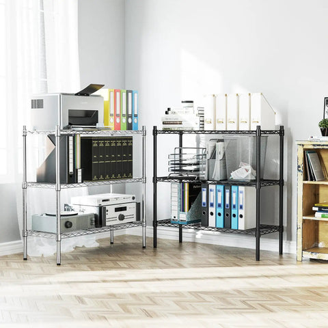 Rock Solid Three Tier Heavy Duty Wire Shelving System Featuring Adjustable Metal Storage Rack In Matte Black Finish Supporting Up To Three Hundred Fifty Pounds Per Shelf Smart Space Saving Design For Pantry Basement Top Shelf Home Organization