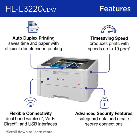 Color Laser Printer With Wireless Printing 19 PPM Speed Duplex Printing Mobile Device Compatible 250 Sheet Tray For Professional Home Office Documents And Graphics