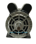 Compressor-duty electric motor, front view; gray vented end bell with 7/8 in shaft.