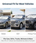 Tailored Fit Windshield Sun Shade For Rivian R2, Foldable Reflective Front Window Visor on sedan, SUV, and truck.