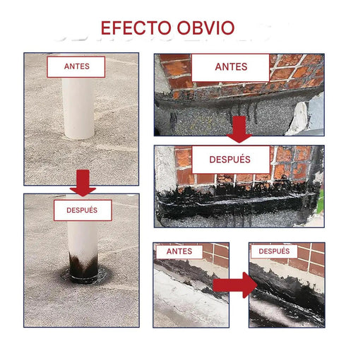 Before and after images showing Badass Liquid Sealant for Roofs and Walls Self Healing Crack Repair application results.