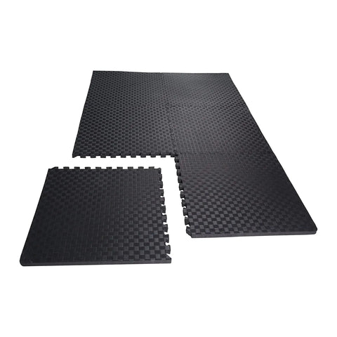 Interlocking EVA Puzzle Exercise Mats For Home Gym Half Inch Thick Cushioned Foam Floor Tiles Black 24 By 24 Inches 12 Tiles