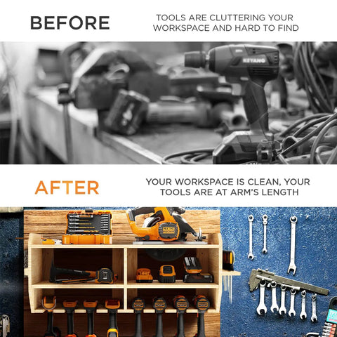 Power Tool Organizer Wall Mount With Magnetic Holder And Slots For Cordless Drill Storage In Woodshop Large Capacity Garage Rack To Hold Drills Tools And More