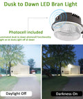 Beast 70W Barn Light With 9800 Lumen Output, 5000K Daylight Outdoor Flood Light, dusk to dawn photocell, day and night comparison