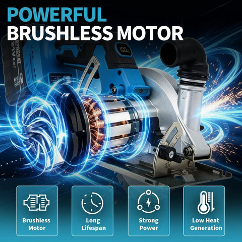 Powerful brushless motor of Heavy Duty 6 Inch Cordless Circular Saw With 21V Brushless Motor Dual 6Ah Battery Packs.