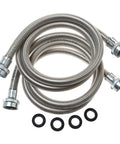 Heavy Duty Stainless Steel Washing Machine Hoses, 4-Foot, 2-Pack with washers shown for leak-free water supply connections.