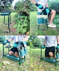Sturdy Garden Kneeler And Seat With Thick Padded Pad And Tool Pouch, Heavy Duty Foldable Steel Stool, 330 Lb Capacity displayed in garden use