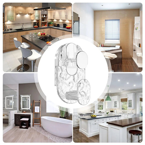 Grippy Wall Mount Hook With Heavy Duty Adhesive Strip No Stress Drilling Required showcased in modern kitchens and bathrooms.