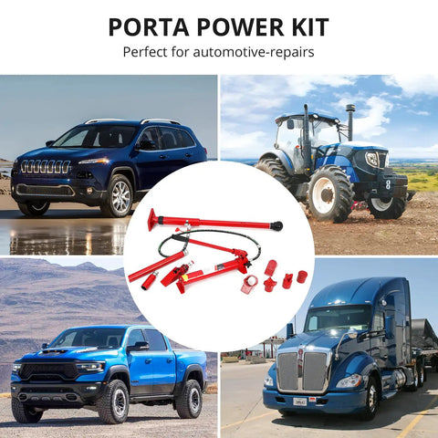 Professional Grade No Sweat 20 Ton Portable Hydraulic Power Unit Kit With 5 Foot High Pressure Oil Hose And Clean Release Valve For Auto Mechanic Garage Truck Bed Lifting Rig Hustle Heavy Duty