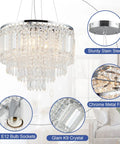 Five Light Crystal Chandelier Pendant Ceiling Light Fifteen Point Seven Inch Modern Glam For Dining Room Living Room Bedroom Bathroom Convertible To Semi Flush Mount with K9 crystal and chrome metal frame