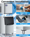 Commercial Ice Maker Machine 500 Lbs Per Day With 350 Lb Storage Bin Stainless steel ice maker with diagrams for installation