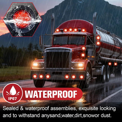10 Pack 2 Inch 9 LED Side Marker Lights With Rubber Rings Red For Cars Trucks And SUVs, Waterproof lights on truck in rain