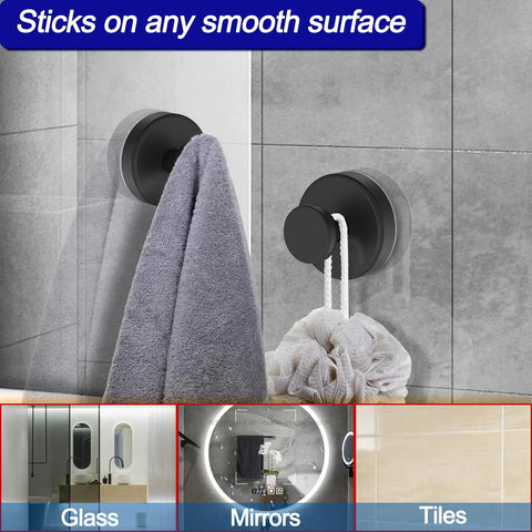 Vacuum Suction Cup Hooks For Shower And Bathroom Removable Towel Hooks For Glass Doors Windows And Walls Two Pack Black on tile wall