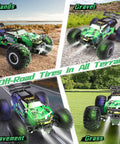 Rad All Terrain RC Monster Truck Off Road 2WD Hobby Car With Dual Rechargeable Batteries And Colorful LED Lights in various terrains