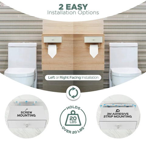 Toilet Paper Holder With Built In Shelf And Wipes Dispenser Must Have Hidden Wet Wipе Storage Stainless Steel Wall Mount Bathroom Organizer White And Silver Finish installation options