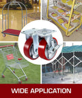 6 Inch Heavy Duty Caster Wheels Set Of 4 With 2 Rigid And 2 Swivel Casters And Side Brake shown with various applications