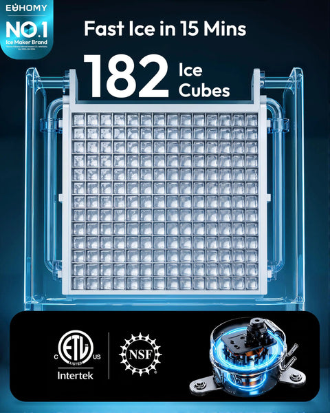 Pro-Level Commercial Icemaker Drops Heavy Cubes Quick With A Slick SECOP Motor And Zero Hassle Storage Bin with 182 ice cubes